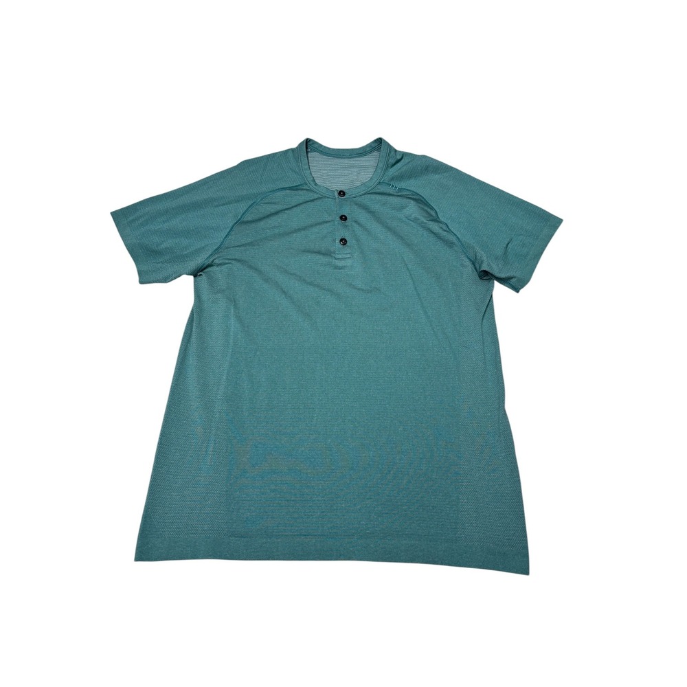 Lululemon Metal Vent Tech Short Sleeve Henley Teal Blue M Mens Training Shirt